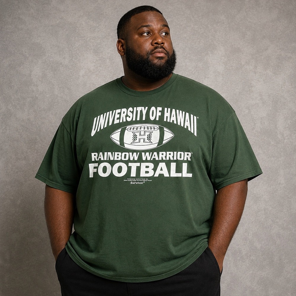 Vintage University of Hawaii T-Shirt Men 2XL Green Rainbow Warriors Football Y2K